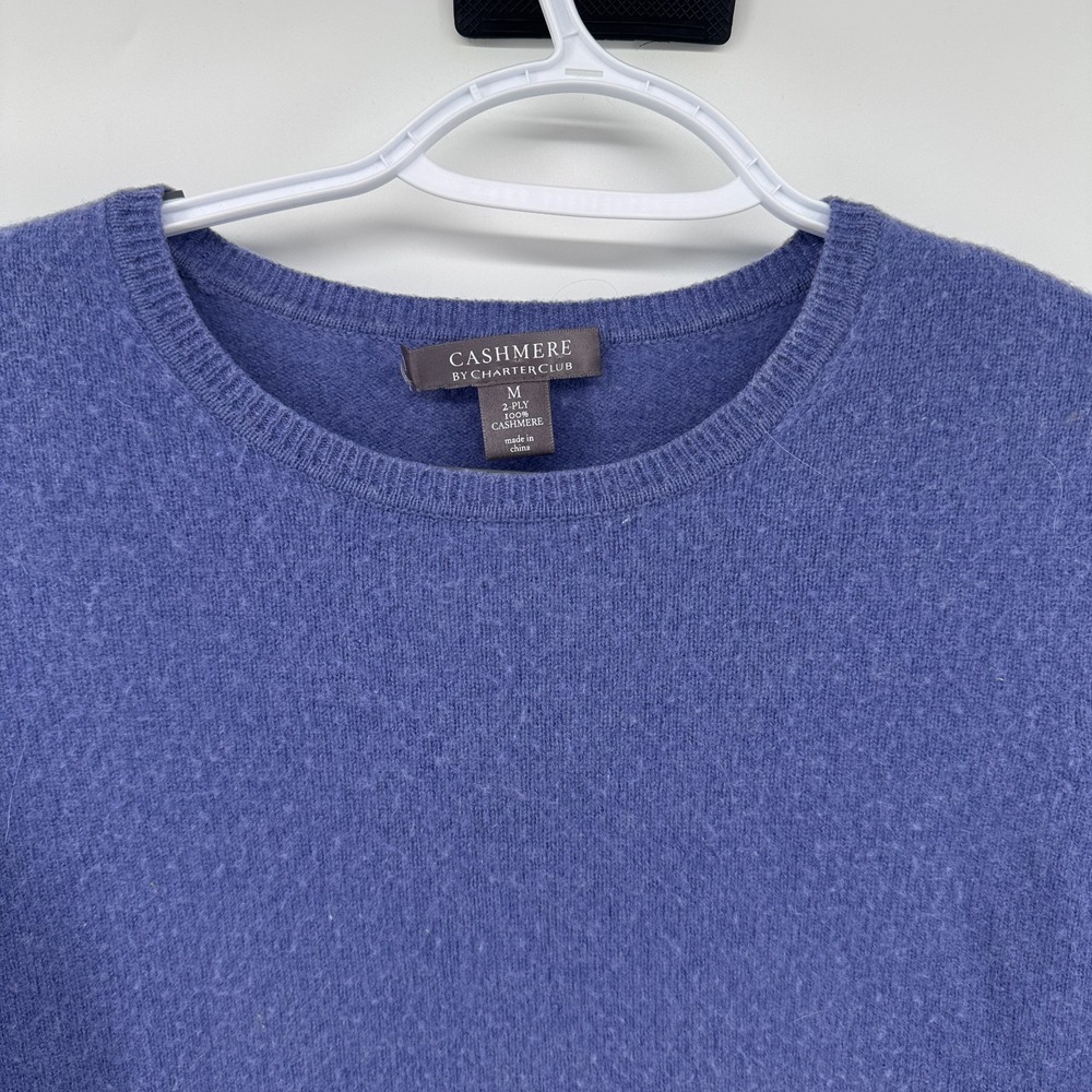 Cashmere By Charter Club 100% 2-Ply V-Neck Long Sleeve  Blue Sweater Sz Medium - Picture 2 of 10